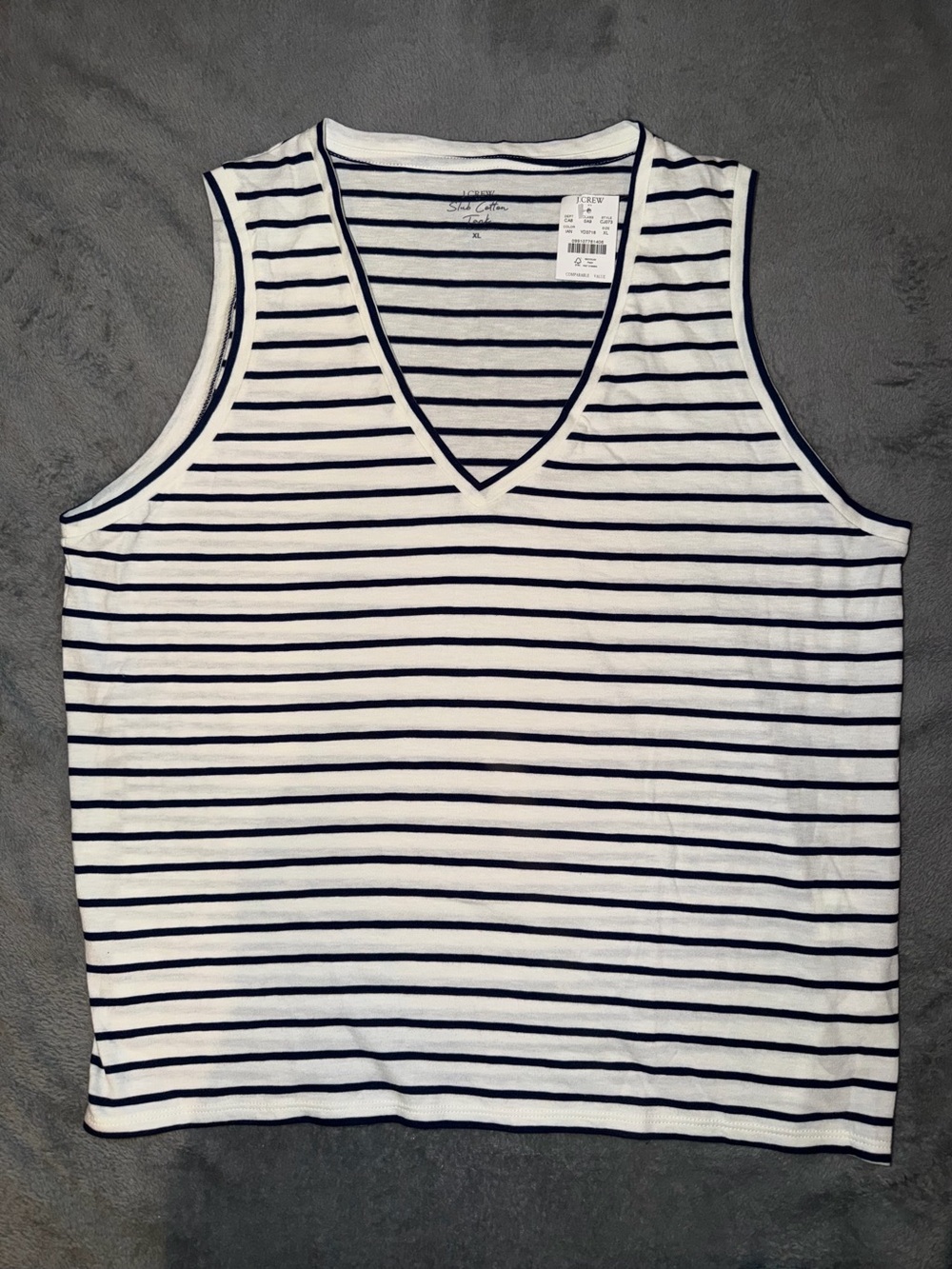 J. Crew White and Navy Striped V-Neck Tank